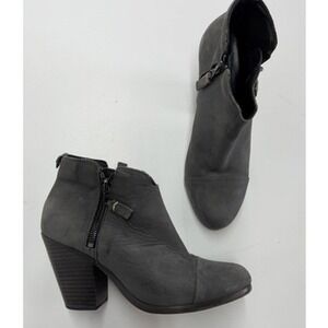 Rag & Bone Boots Women 37.5 Gray Harrow Leather Block Heel Zip Grunge